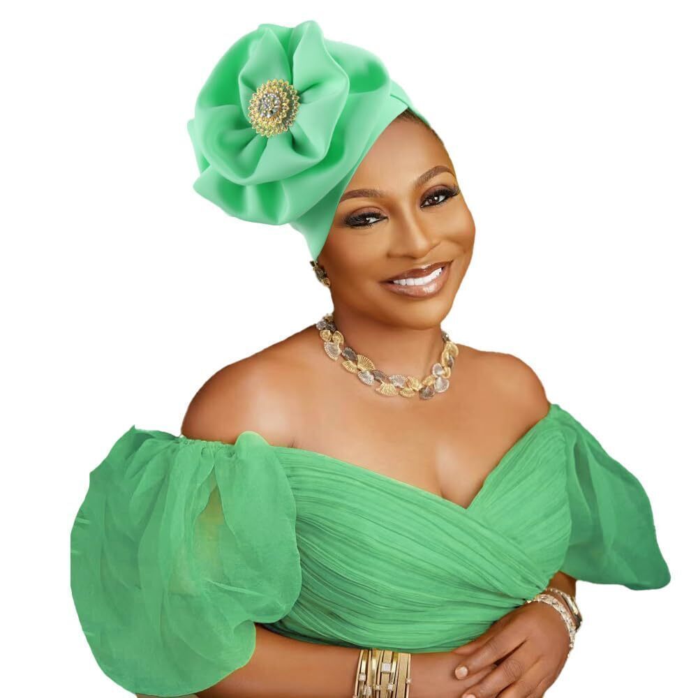 8235 Elegant Floral Turban Head Wrap, Crystal Brooch Detail, Multi-Color